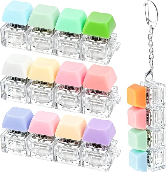 4 PCS Keyboard Fidget Toy, Keyboard Fidget Keychain 4-in-1 Keyboard Decompression Button Finger Clicker Toys, Button Stress Relief Fidget Gifts (Colorful)