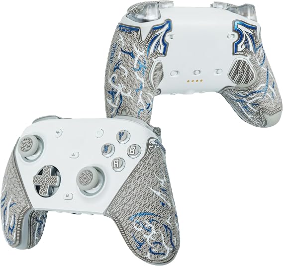 Controller Grips for FLYDIGI Controller – Anti-Slip, Multi-Texture, Sweat-Absorbing, Pre-Cut Grip Tape Set (Ash Grey,Metallic Blue & White, Compatible with GameSir G7 Pro)