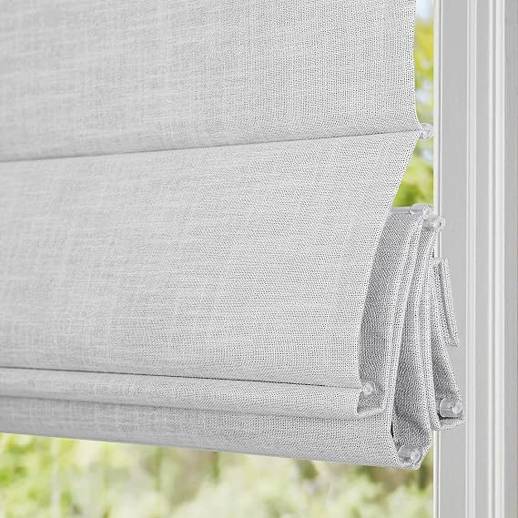 DEJAVU Cordless Linen Roman Shades for Windows, Custom Blackout Roman Window Shades, Thermal Insulated UV Protection Fabric Roman Blinds for Doors, Kitchens, Bedroom, Living Room, Off White