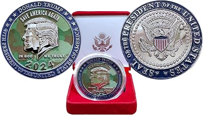 1oz 2024 Donald Trump Silver Plated Challenge Coin, Limited Collectors Edition, Commemorative Trump Medallion,#34;Save America Again Trump Commemorative Challenge Coin, Size 1.7745mm