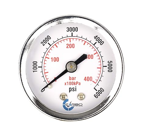 2" Pressure Gauge, Chrome Plated Steel Case, Dry, 0-6000 psi/kPa, Back Mount 1/4" NPT