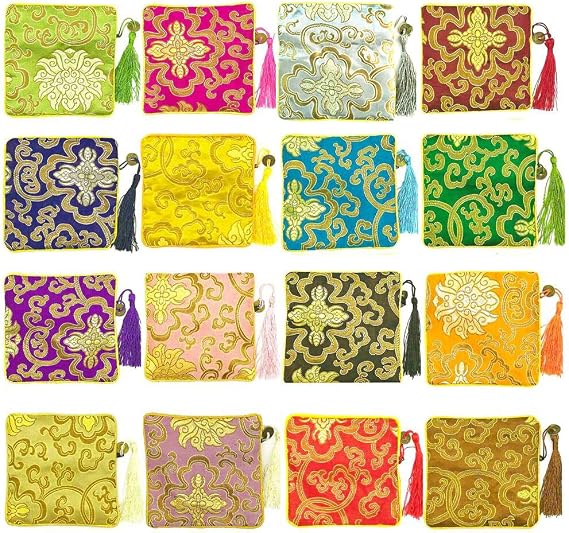 EAVOQLB 16 pcs traditional brocade bag embroidery bag jewelry bag Shu Jin fringed Wallet Zipper jewelry bag value set