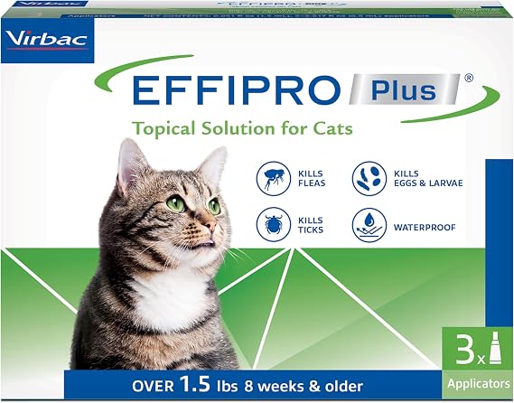 Virbac EFFIPRO Plus Topical Solution for Cats Over 1.5 lbs, 3 Month Supply, Non-Perishable