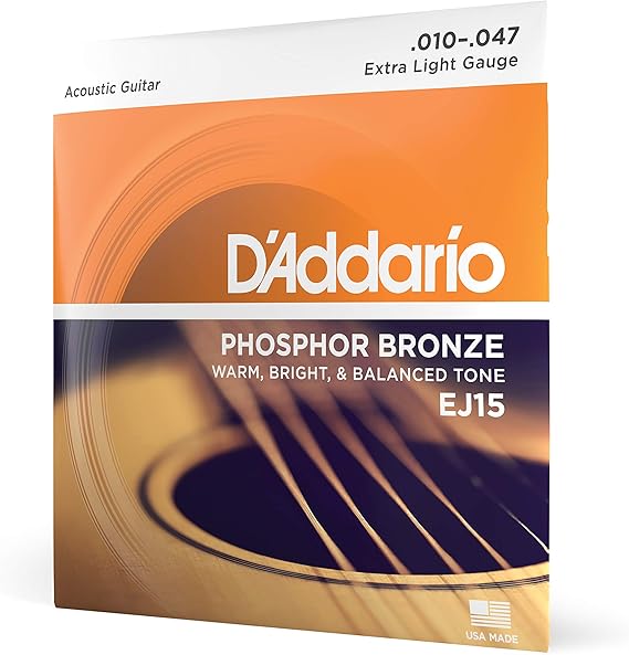 D'Addario EJ15 Phosphor Bronze Acoustic Guitar Strings, Extra Light 10-47