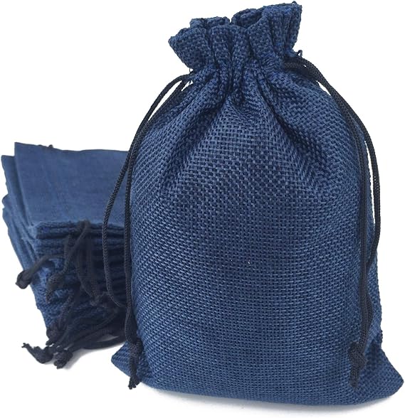50-Pack Navy Burlap Gift Bags with Drawstring - Adjustable Reusable Jewelry Pouches for Christmas, Holiday Wedding, Birthday Party Favors - 4x6 Inches Eco-Friendly Treat Bags (50 Count)