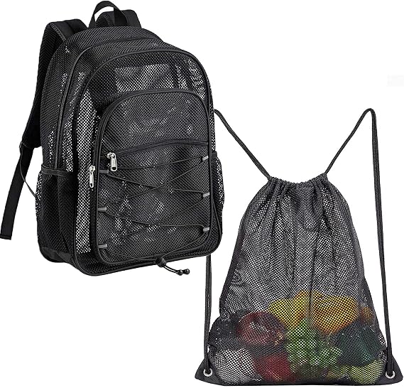 Large Mesh Backpack, Mesh Drawstring Bag for Commting, Swimming, Beach, Sports
