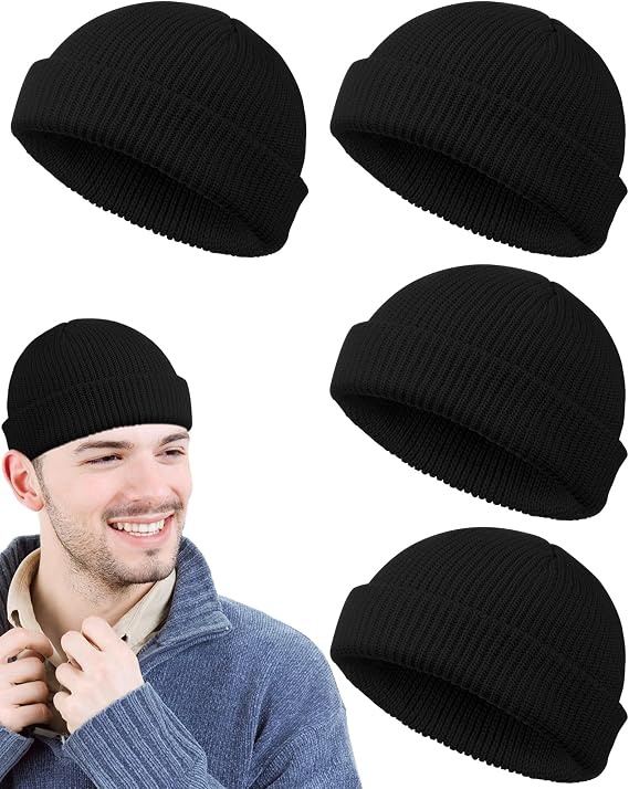 Short Fisherman Beanies for Men, Knit Cuff Winter Warm Hats