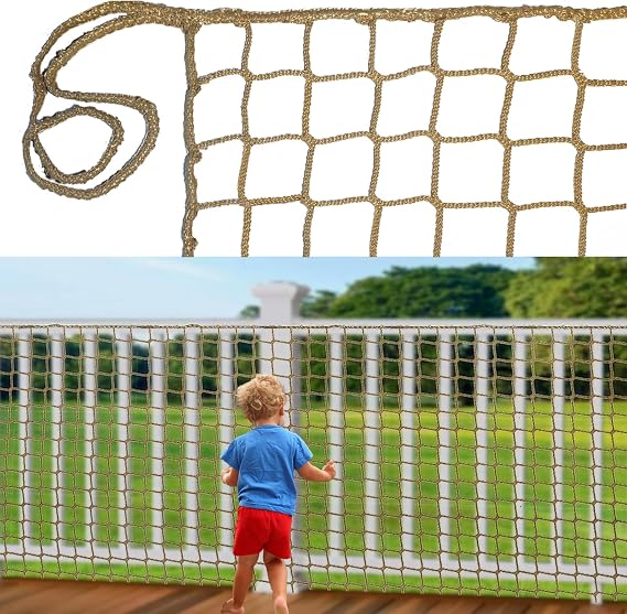 Child Safety Net Protection Rope Net Safety Netting for Stairs Railing Balcony Cat Net Knotless Polyester Playground Safety Net Fence Net Brown(1X4m)