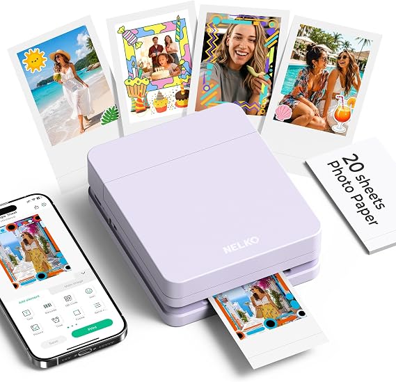 Nelko PP01 Photo Printer, 2x3 Portable Photo Printer, Mini Printer, Purple