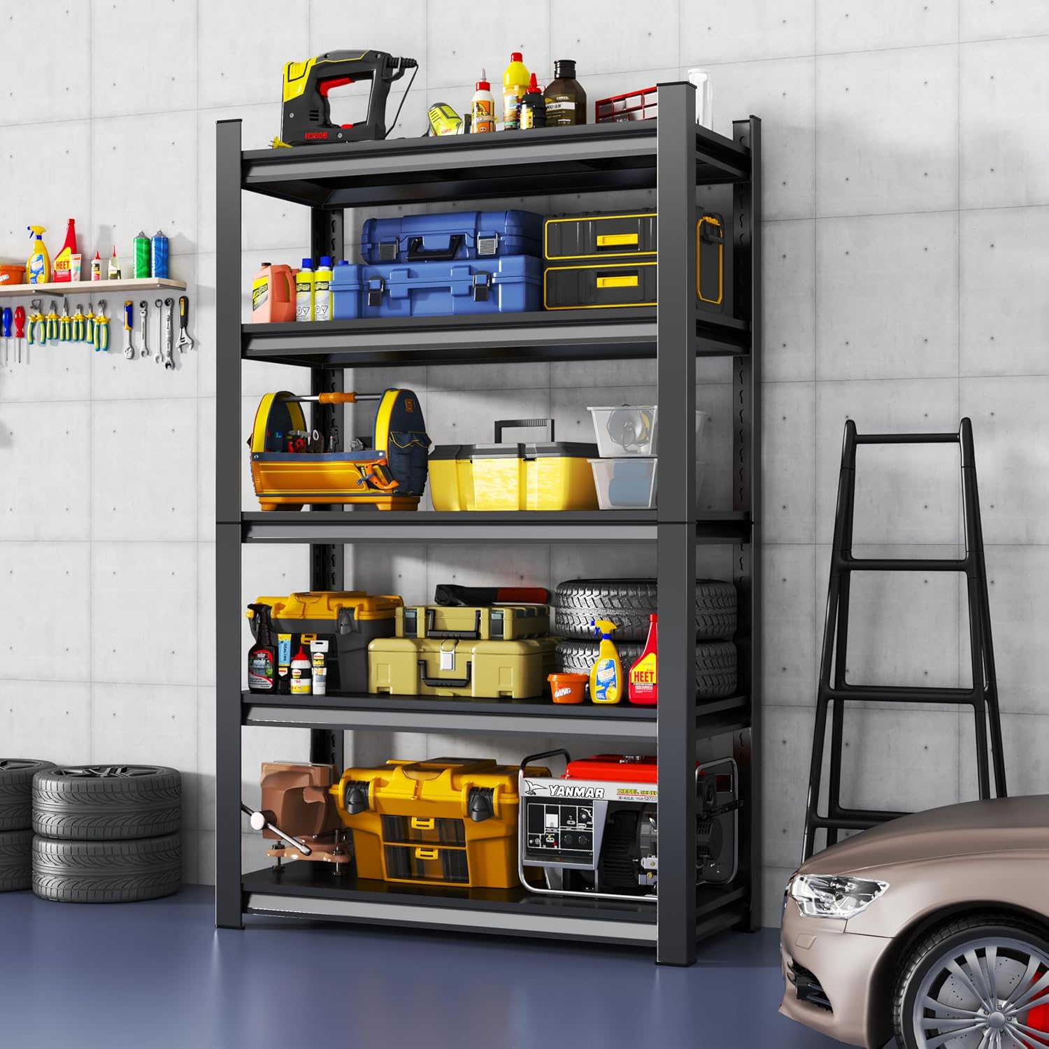 Garage Shelving,24 D x 48 W x 72 H Garage Storage Shelves 3000LBS Heavy Duty Metal Shelf Organizer Storage 5 Tier Adjustable Shelves for Industrial,Warehouse,Basement 48 W24 D72 H