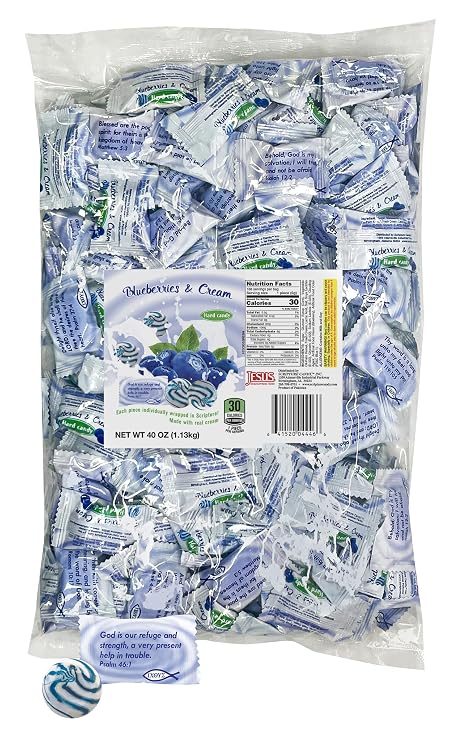 Scripture Candy, Blueberries & Cream 2.5 Pound Bag, 180 Pieces