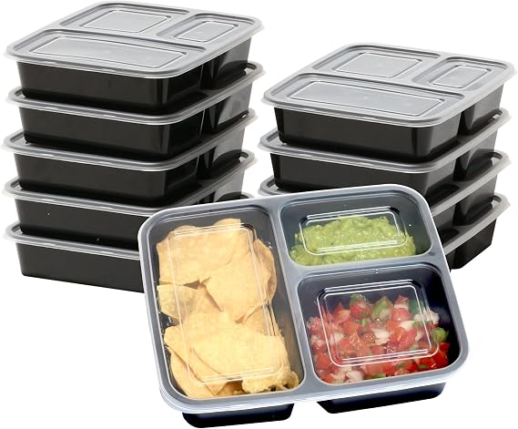 Simple Houseware 16 Pack 36-oz 3-Compartment Meal Prep Container, BPA-Free | Reusable BPA-Free Stackable Bento Box - Microwave, Freezer & Dishwasher Safe
