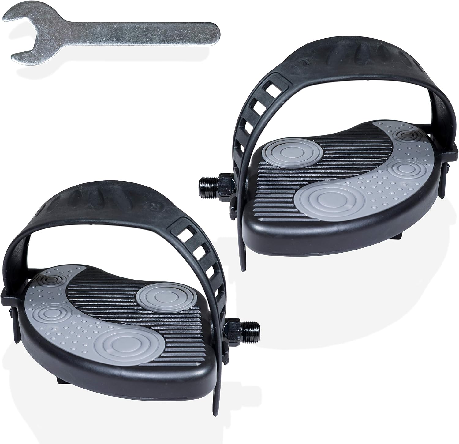 katai - 1 Pair Replacement Exercise Bike Pedals with Durable PVC Straps - 916 Inch Thread Heavy-Duty Stationary Spin Cycling Pedals - Complete with Installation Spanner Tool