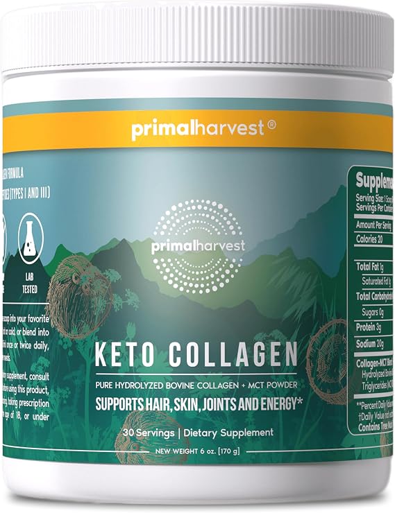 Primal Harvest Keto Collagen - Daily Powder Supplement, Dairy & Gluten Free