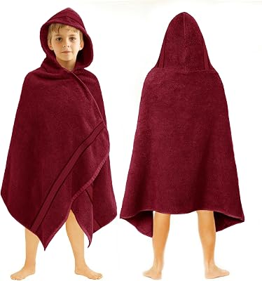 ORIGINAL KIDS Hooded Bath Towel Wrap - Ultra Soft 100% Cotton Terry Large Oversized Hooded Kids Towel with Border - Toddler Big Kid Shower Pool Beach - Soft Absorbent Quick Dry - 30x54 - Burgundy