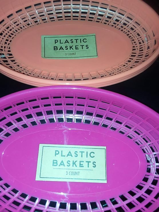 3 x 2 Count Coral and Pink Plastic Baskets