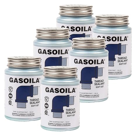 Gasoila Soft-Set Pipe Thread Sealant Non-Hardening Paste for Metal & Plastic, 1/4 Pint with Brush Cap Reliable Leak Prevention, Drip-Resistant, Temp Range -100 to 600F (Pack of 6)