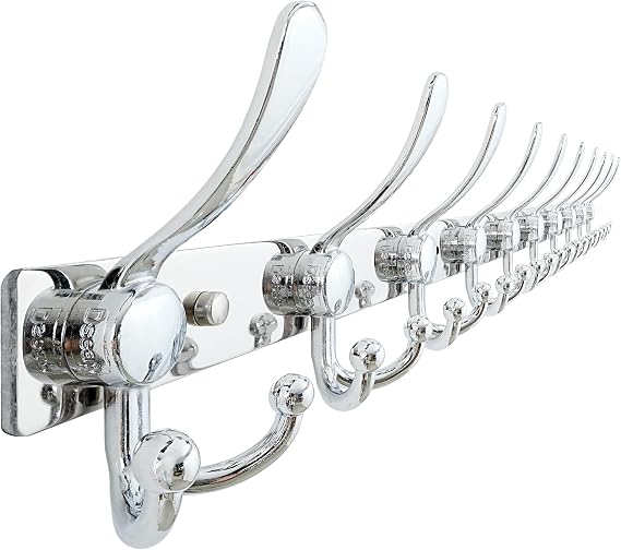Dseap Coat Rack Wall Mount 37 Inch, Heavy Duty 12-Gauge Base vs Flimsy 1mm, Double-Thick Solid Anti-Snap Hooks, 16 Stud-Mount, Stainless Steel 10-Hook Hanger for Closet Entryway, Chromed