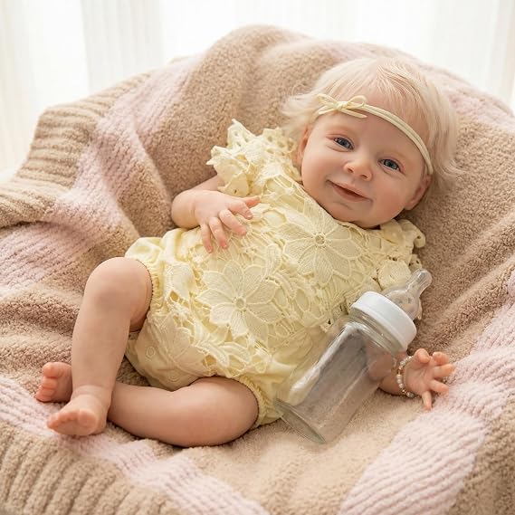 KAWAYII -18Inch Reborn Baby Dolls Realistic Cloth Body Girl Newborn Lifelike Baby Doll Blond Hair Dolls Toy Gifts for Kids Age 3+