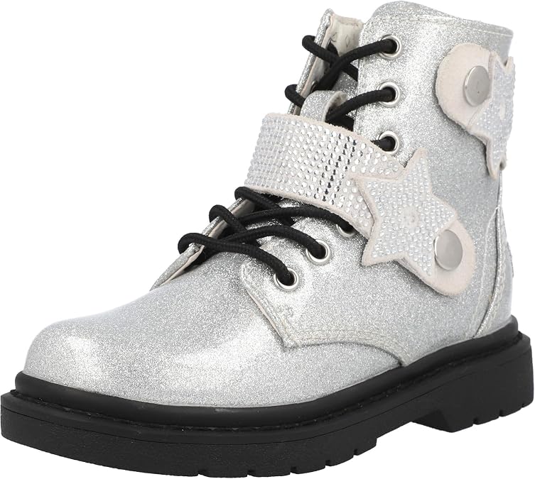 Lelli Kelly Stella Stellina Boots Silver Glitter Patent Uppers Durable Rubber Sole Kids