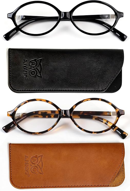 Reading Glasses Women Men Small Frame Lightweight Rectangle 2-Pack Fashion Readers Blue Light Blocking