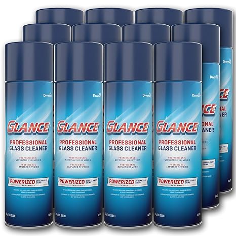 Glance 904553 Powerized Professional Glass Cleaner, Foaming Formula Clings to Windows, Mirrors & Hard Surfaces, Aerosol Spray, 19-Ounce (Pack of 12) | Streak free Shine, Cuts Grease and Fingerprints, Glass and Mirrors, Chrome Surfaces, Quick Drying