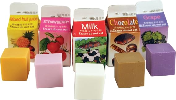 Kikkerland Scented Erasers, Milk Cartons (ER05)