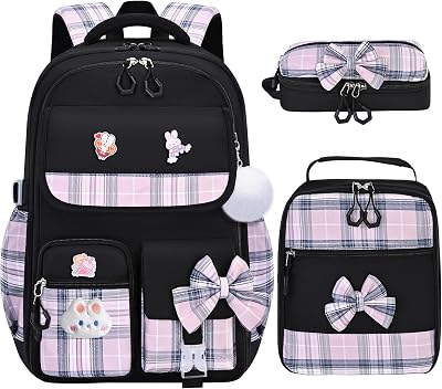 Girls Backpack,Kids School Backpack With Lunch Box Pencil Case Set,Cute Childrens Schoolbag For Girls