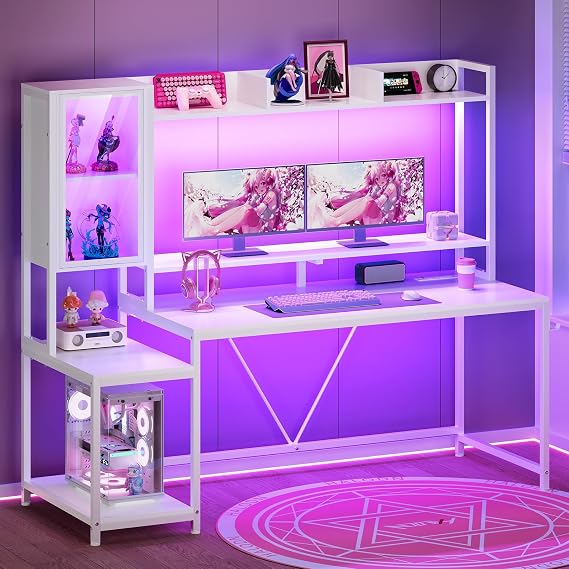 SEDETA 60'' Gaming Desk with Storage, Hutch, Display Cabinet and LED Lights