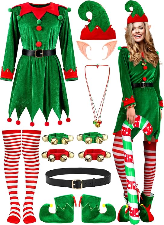 14 Pcs Christmas Elf Costume Outfit