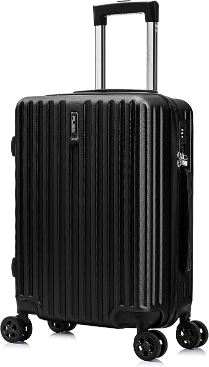 FLIEE Cabin Suitcase Hard Shell | 55x40x20cm Cabin Luggage | Lightweight Suitcase | Aluminum Telescopic Handle | TSA 3 Digit Combination Lock | 4 Dual Spinner Wheels. (Black, Cabin 20'')