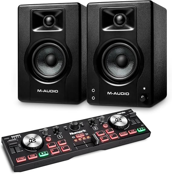 Numark DJ2GO2 Touch DJ Controller and M-AUDIO BX3 Pair Studio Monitors for Studio Recording, Music Production, Podcasting, Streaming