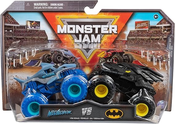 Monster Jam - Original Two Pack with the Batmobile vs. Megalodon - Authentic Monster Trucks in 1:64 Scale