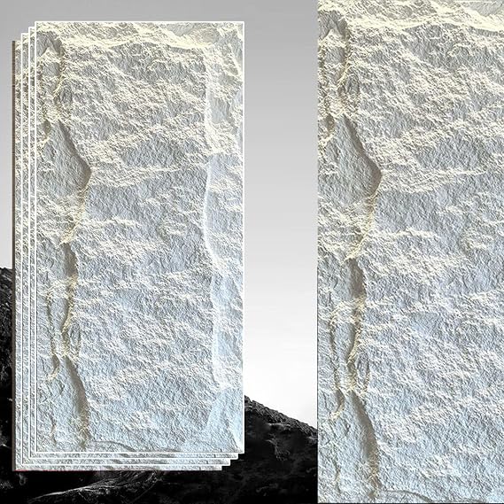4-pack 3d Pu Stone Wall Panels for Interior Decor, Exterior Modern 3d Wall Panels - Faux Stone Look Wainscoting, Outdoor Imitation Stone Rock Wall Paneling(White)