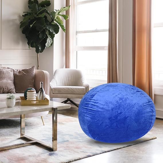 Velvet Bean Bag Chair, Blue 4ft Plush Floor Chair for and Adults w, Washable Cover, Lounge Chair with Stretchable Fabric SC325