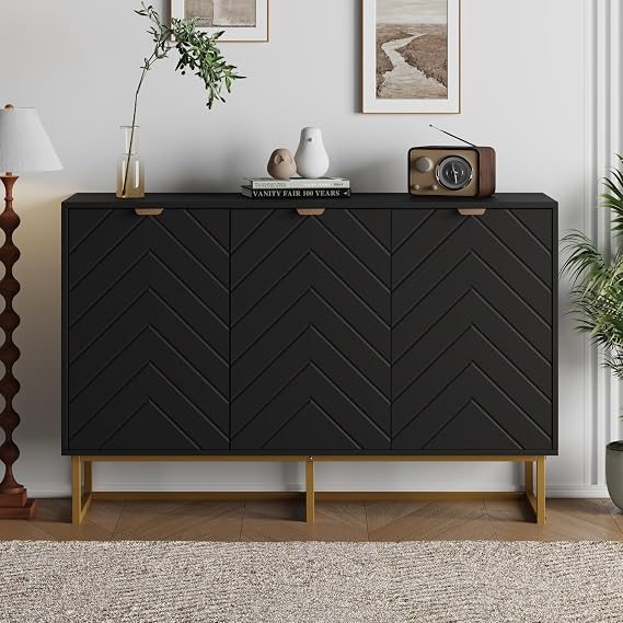 Sideboard Cabinet 47Herringbone Doors Storage Credenza for Dining Room