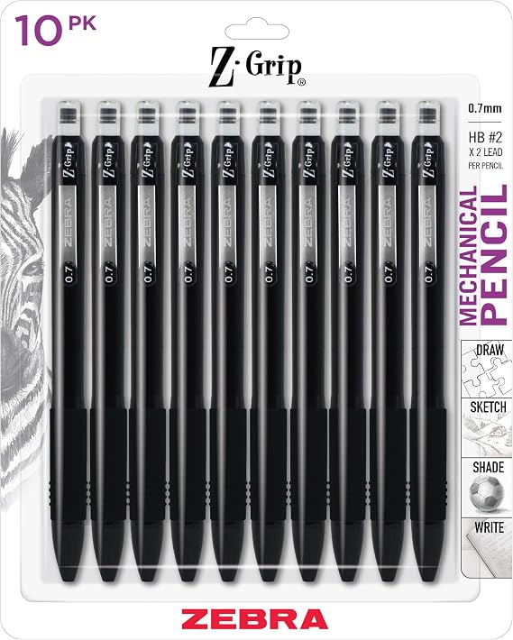 Zebra Pen Z-Grip Mechanical Pencil, 0.7mm #2 HD, Black Barrel, 10-Pack