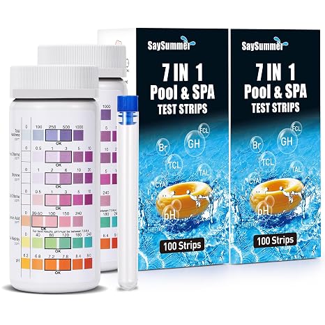Pool Test Strips Chlorine Kit: 200 PCS 7-in-1 Hot-Tub Spa Water Pool Testing Kit for pH and More