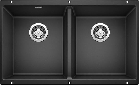 BLANCO 516322 Precis Silgranit 50/50 Double Bowl Undermount Kitchen Sink, 29.75" L X 18.11" W - Anthracite