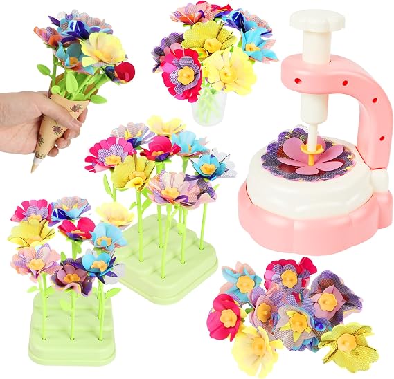 Fabric Flower Bouquets Toys, DIY Craft Kits Toys for Kids - Flowers Market Toy, Build Your Flower Bouquet, Arts & Crafts for 4 5 6 7 8 Year Toddler Girl, Educational Activity Preschool B-Day Gifts
