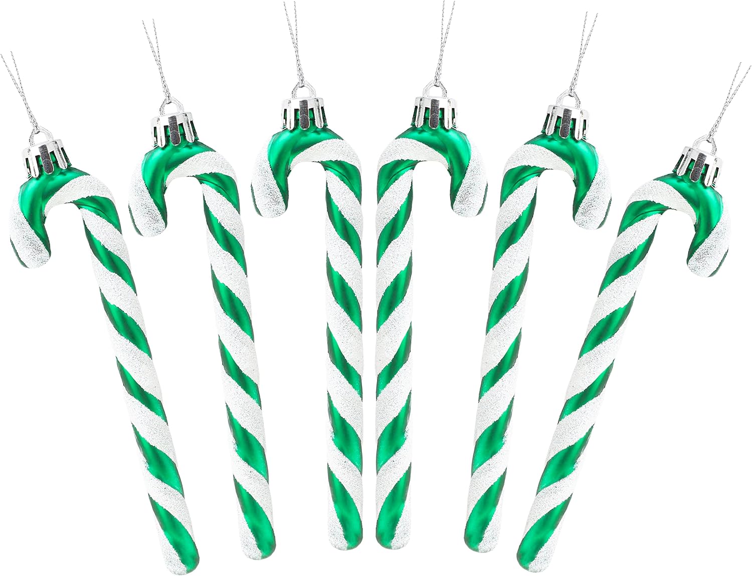 Christmas Concepts® Pack of 6-13cm Glitter Candy Cane Christmas Tree DecorationsOrnaments Emerald Green