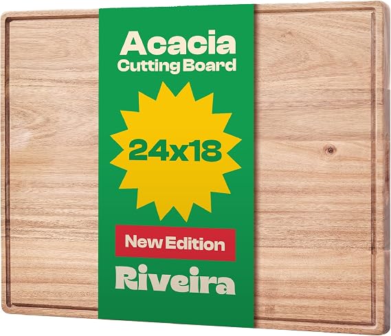 Riveira Acacia Wood Cutting Board Gourmet Acacia Grandeur: 24 x 18 Wooden Cutting Board Natural Wooden Cutting Boards For Kitchen Decorative Innovative Juice Grooves Acacia Wooden Chopping Board