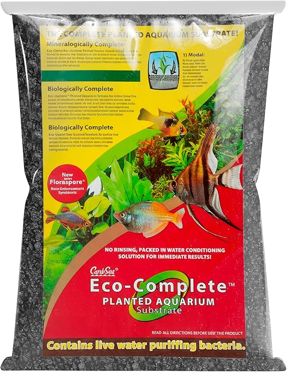 CaribSea Eco-Complete Planted Aquarium Substrate - 20 lbs - Black Nutrient-Rich Gravel for Freshwater Planted Tanks - Promotes Healthy Plant Growth & Water Stability