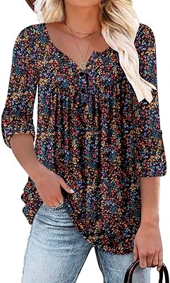 ROSELINLIN Womens Long Sleeve Tunic Tops Floral Fall Blouse Shirts
