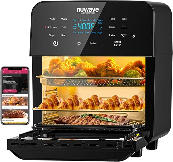 Nuwave Brio 15.5Qt Air Fryer Rotisserie Oven, 50-425F Temp Controls
