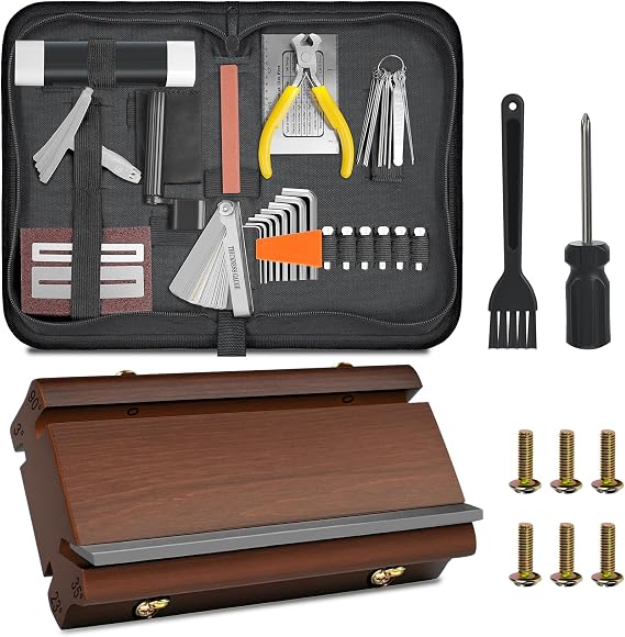 3/23/35/90 Degree Fret End Beveling File with Guitar Repairing Maintenance Tool Kit, 57Pcs 4 in 1 fret file Care Set of Tools For Acoustic Guitar Electric Ukulele Bass Banjo,Guitar Gift for Enthusiast