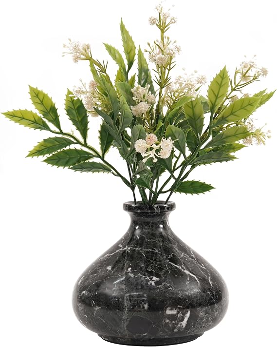 Radicaln Marble Flower Vase 5" Inches Black Handmade Vases for Home Decor, Perfect for Fresh Flowers, Garden Decor, Flower Pots, and Mother's Day Decorations