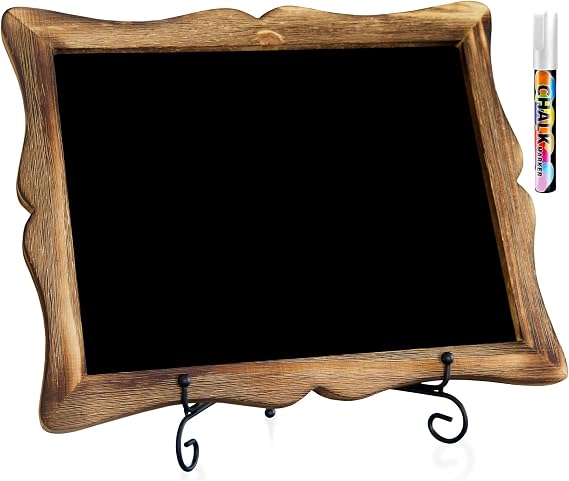 Tabletop Chalkboard Sign with Easel (11x13) + White Liquid Chalk Marker | Hanging or Freestanding Framed Chalk Board with Hand Crafted Sweetheart Frame - Multipurpose Small Chalkboards