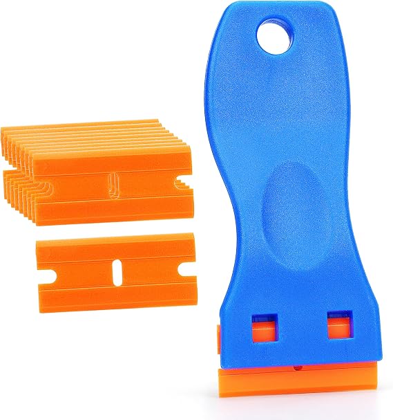 Plastic Safety Scraper Car Sticker Remover Glass Scraper Ceramic Hob Scraper with 10 Pcs Double Edge Plastic Scraping Replacement for Removing Decals from Glass Windshields Ceramic Hob