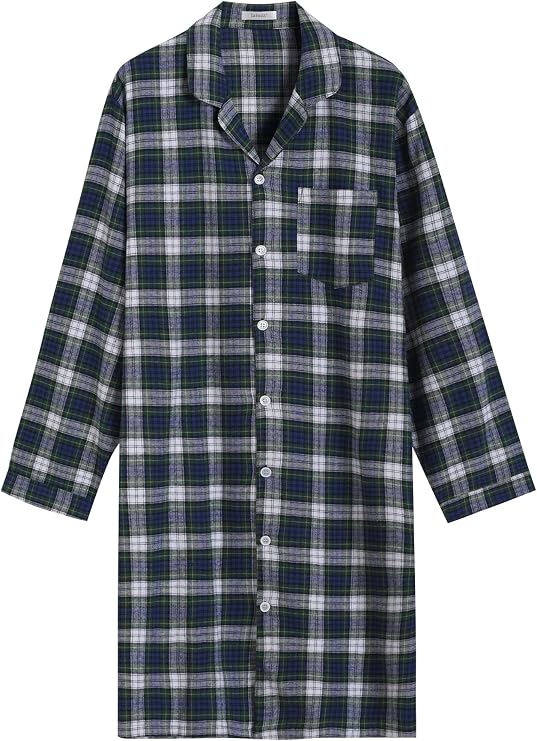 Latuza Men's Cotton Flannel Nightshirt Button Down Sleep Shirt